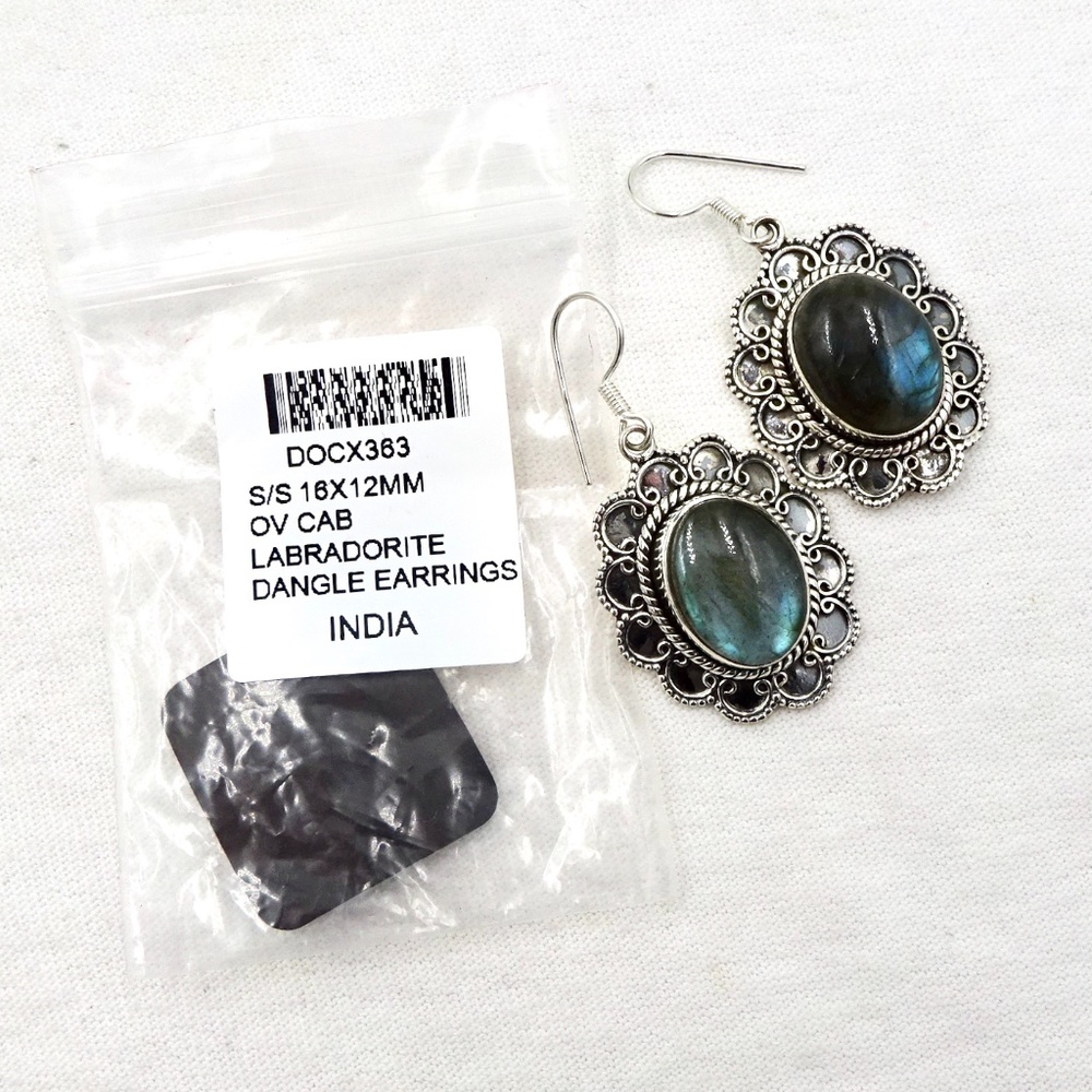 PTI Sterling Silver Labradorite Dangle Earrings - Picture 2 of 11